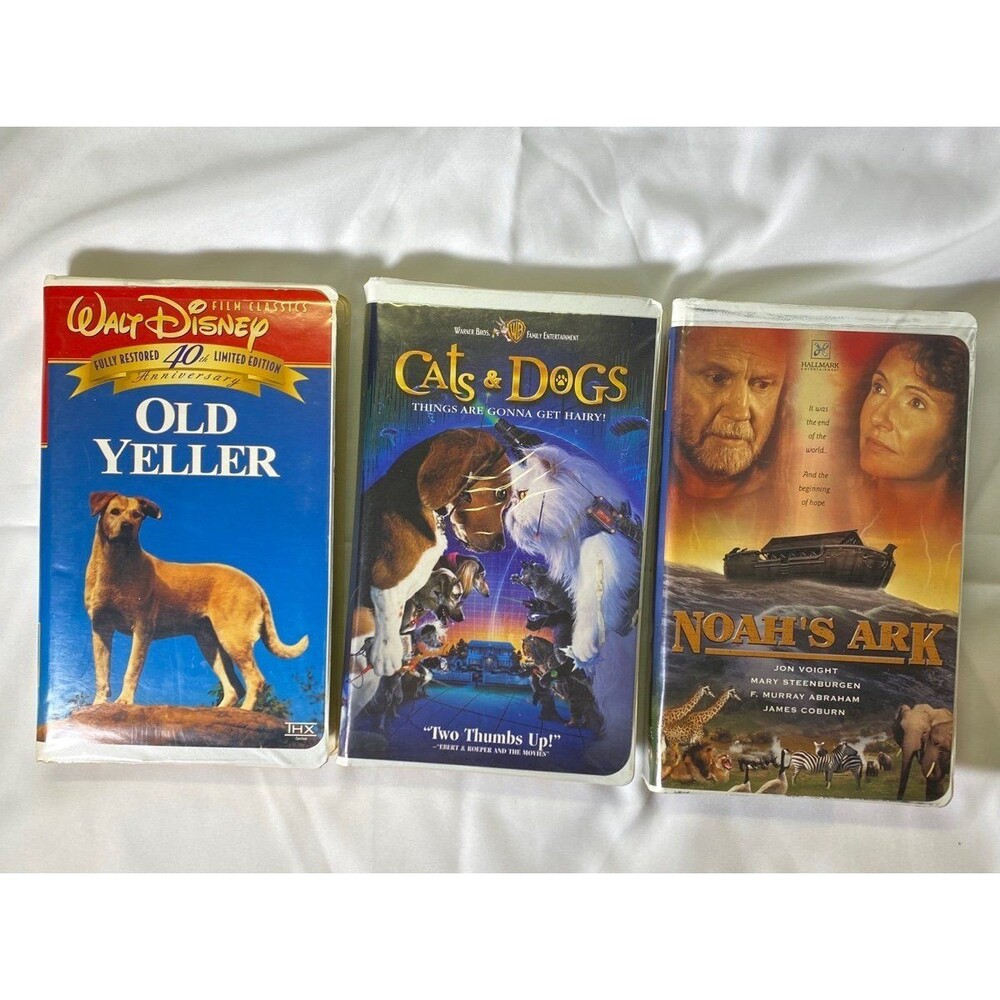 VHS Bundle of 3, Old Yeller, Cats and Dogs, Noah’s Ark